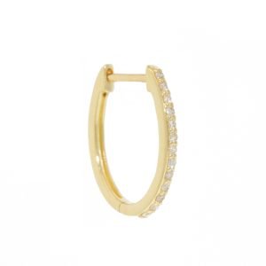 Three Stories Jewelry: Single Classic Small Oval Pave Hoop Earring, 0.10 TCW,14K yellow gold