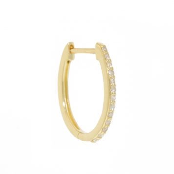 Three Stories Jewelry: Single Classic Small Oval Pave Hoop Earring, 0.10 TCW,14K yellow gold