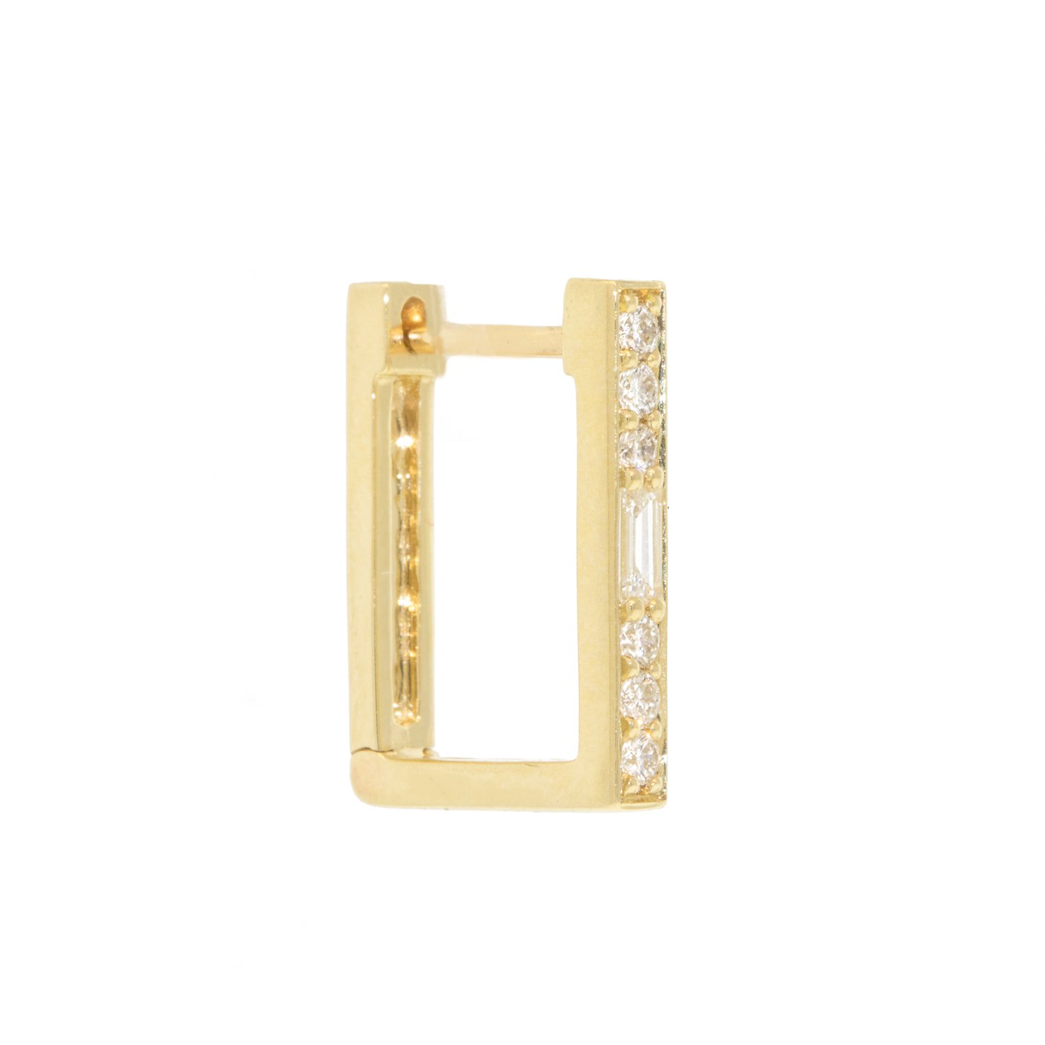 Three Stories Jewelry: Single Classic Small Rectangular Diamond Hoop Earring