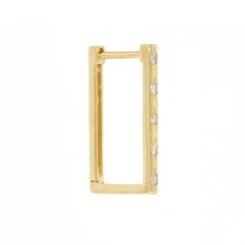 Three Stories Jewelry: Single Classic Metal Set Diamond Rectangular Hoop Earring, 14K yellow gold, Diamonds