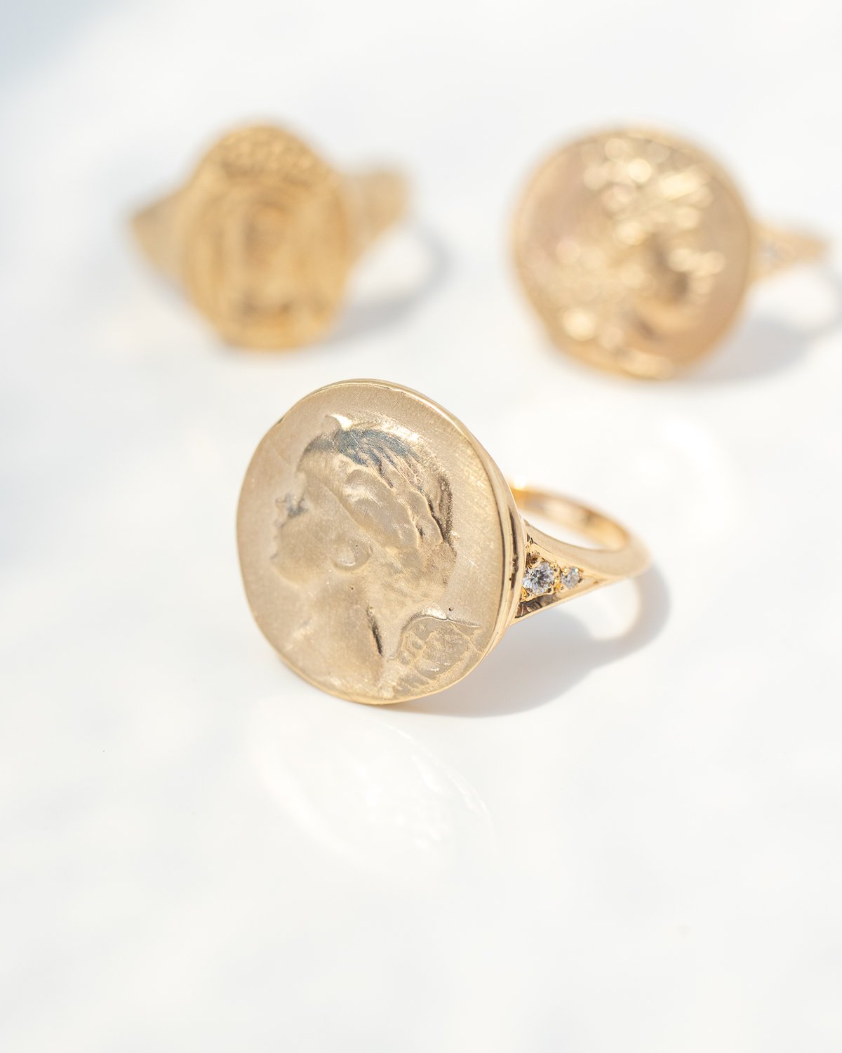 The Home Artifact Ring in 14k yellow gold with diamonds by jewelry designer Robin Haley