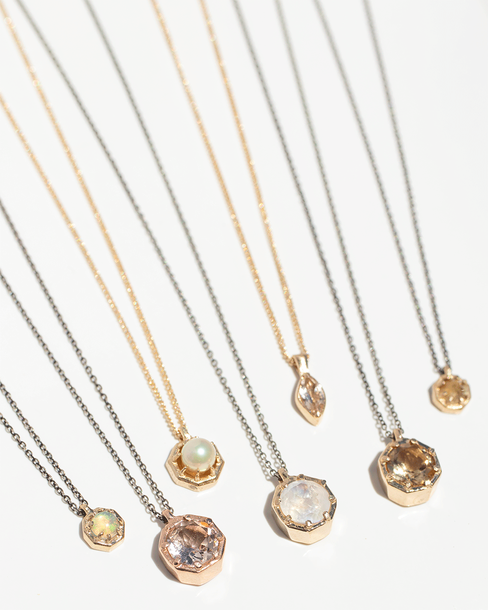 Stone pendant necklaces in 14k gold and sterling silver by jewelry designer Lauren Wolf