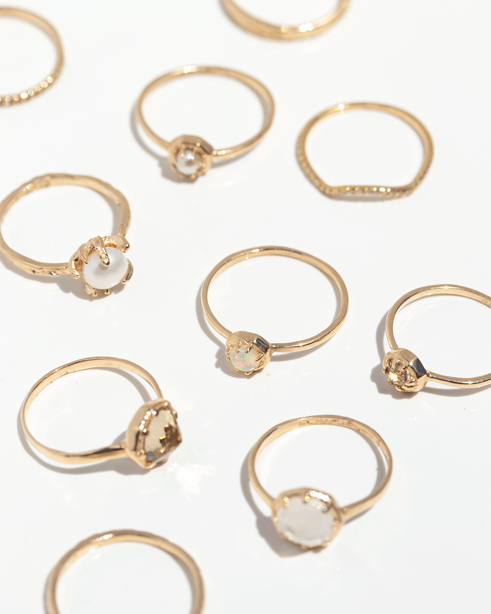 Semi-precious stone rings in 14k gold by jewelry designer Lauren Wolf