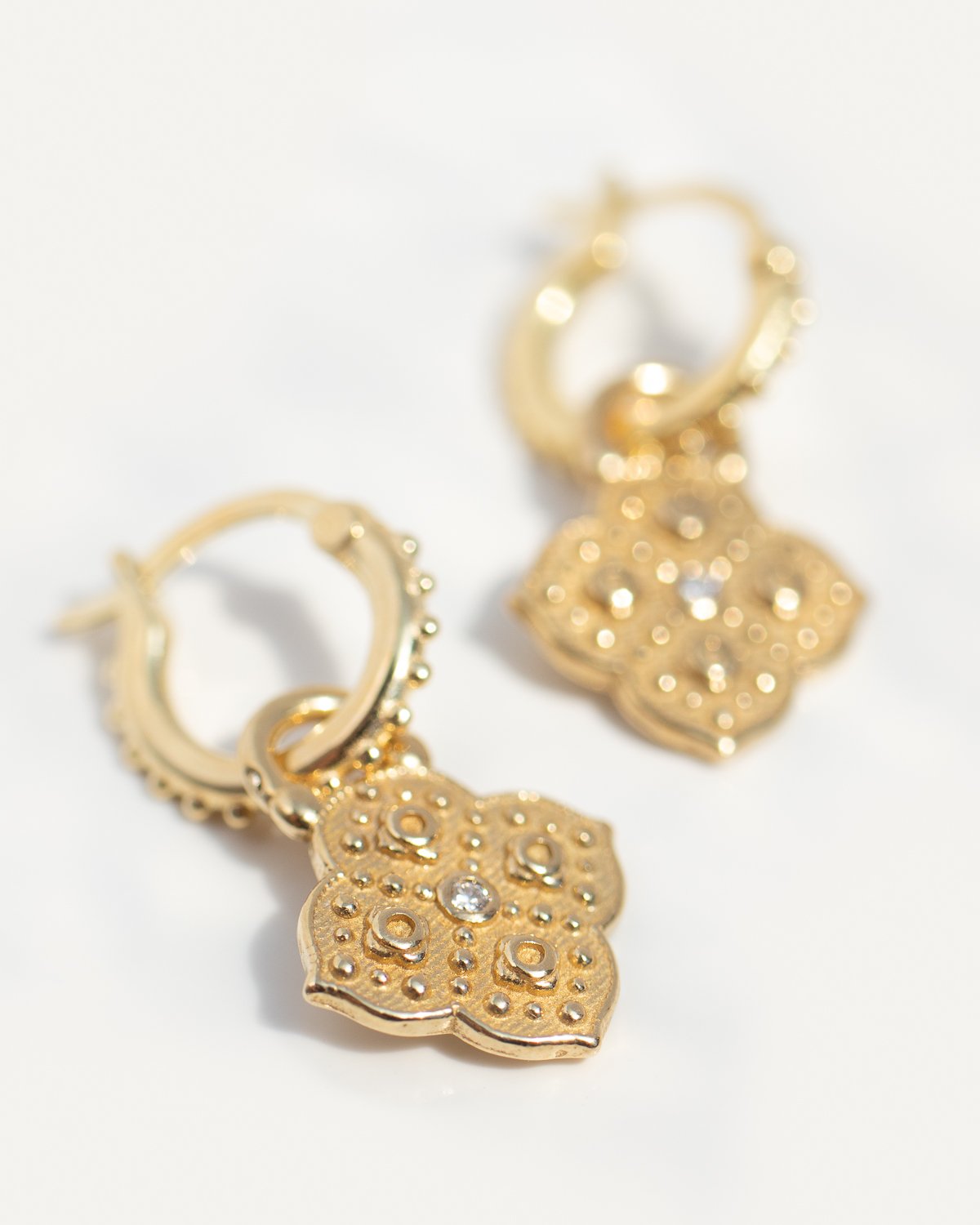 Muse Hoop Earrings in 18k gold vermeil with diamonds by jewelry designer Lulu Designs
