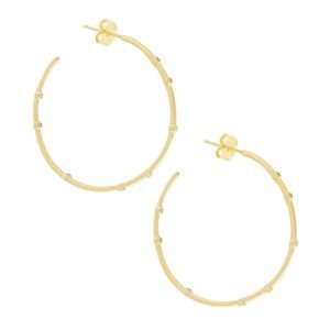 Tai: Gold Midi Hoop Earrings with Spread Out CZ, 1 1/2 in diameter