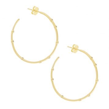 Tai: Gold Midi Hoop Earrings with Spread Out CZ, 1 1/2 in diameter