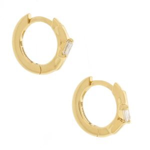 Suzanne Kalan: Huggie hoops,12mm,18 K Yellow gold,0.10ct white diamond baguettes,width 3 mm