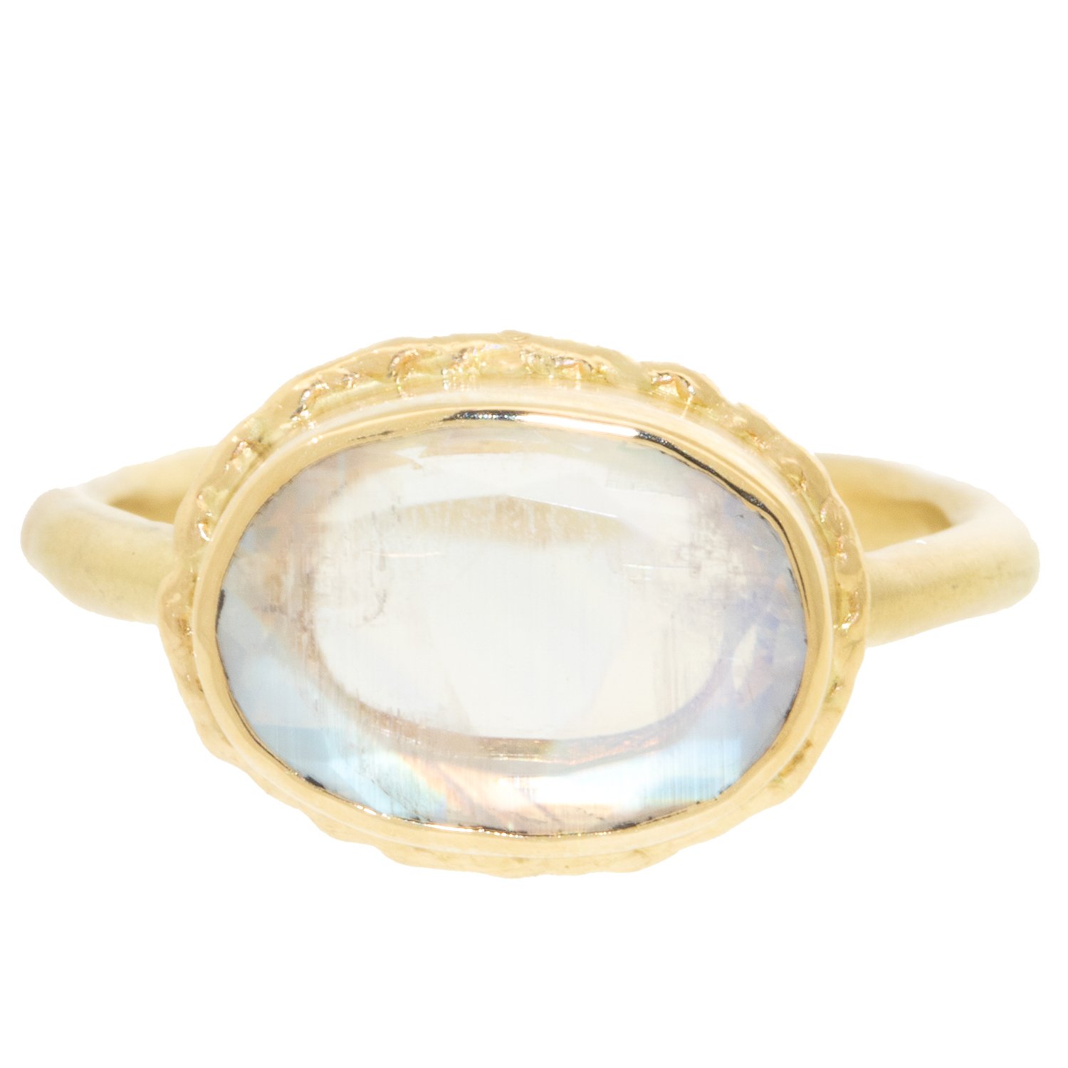 gold ring with rainbow moonstone by jewelry designer Jamie Joseph