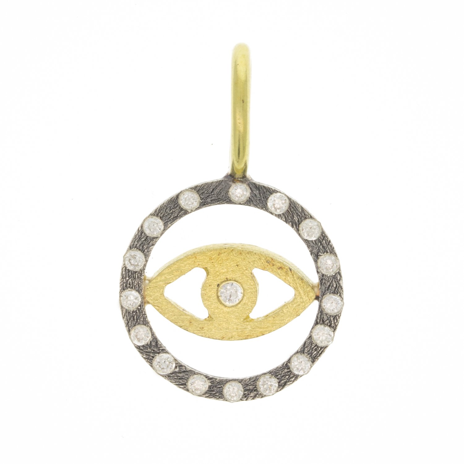 Rene Escobar : EYE Pendant, 18K Yellow gold & Silver , .10 ct diamonds