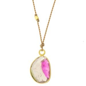 Margaret Solow: Necklace,Watermelon Tourmaline, 14K yellow gold, Nylon cord
