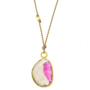 Margaret Solow: Necklace,Watermelon Tourmaline, 14K yellow gold, Nylon cord