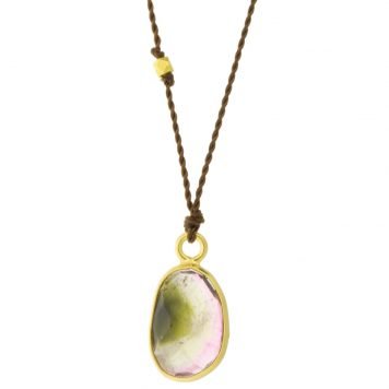 Margaret Solow: Necklace,18 kt Watermelon tourmaline on nylon cord