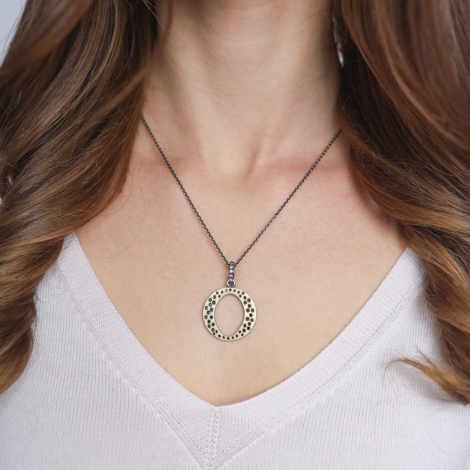 Rene Escobar Trunk Show: Pendant, OSARIS, YG & SS w/BLACK diamond, 1CT, WHITE diamonds, .10 ct accents