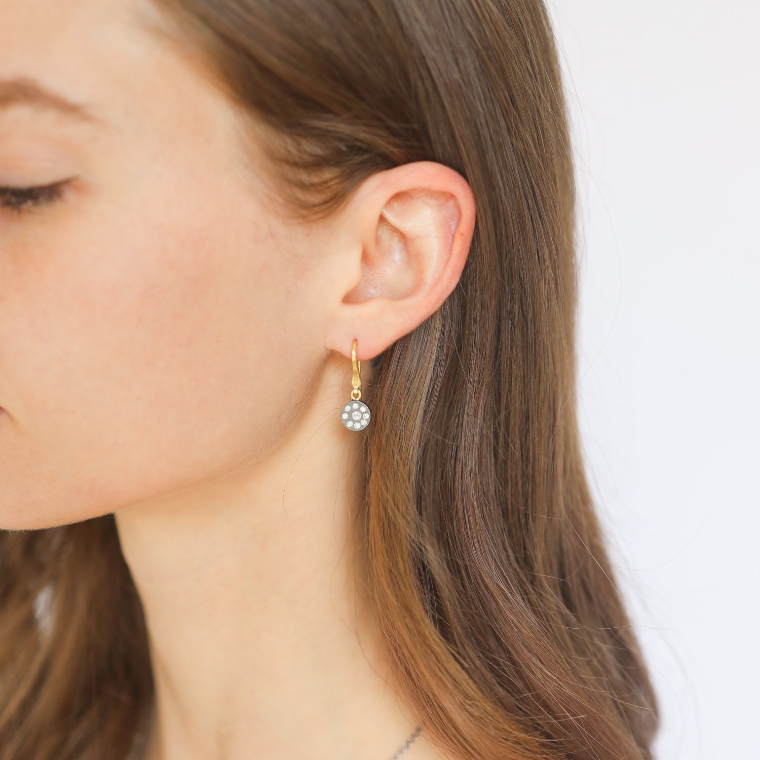 Rene Escobar Trunk show: Earring, ROUND DISK, SS, Diamonds .26tcw 18K wires