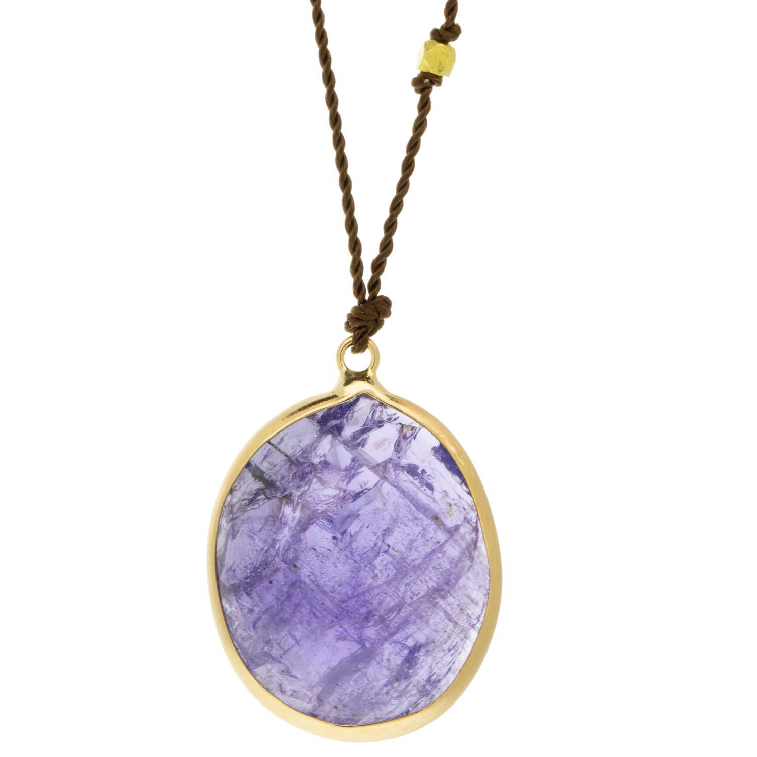 Margaret Solow: Necklace,Tanzanite, 14K yellow gold, Nylon cord