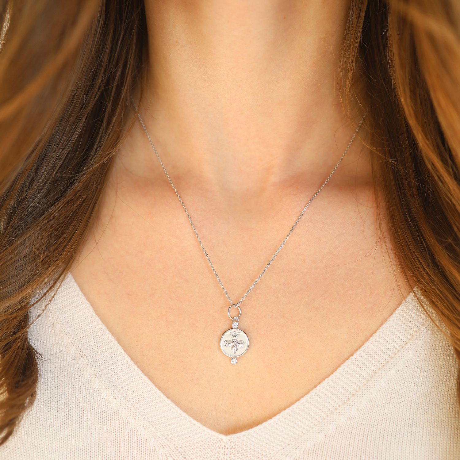 Monica Rich Kosann: SS Queen bee charm with .06ct white sapphires, Measures 1 x 1/2 including bail