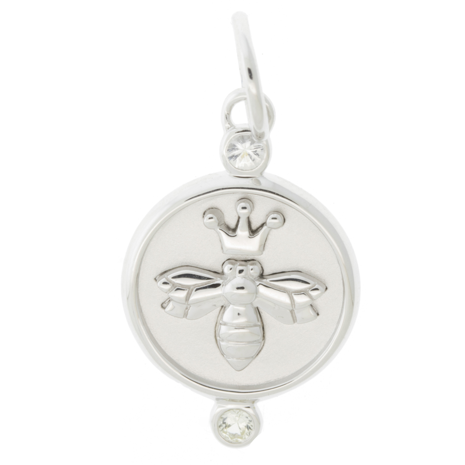 Monica Rich Kosann: SS Queen bee charm with .06ct white sapphires, Measures 1 x 1/2 including bail