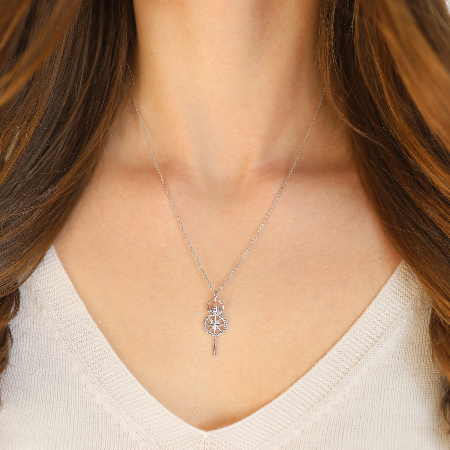 Monica Rich Kosann: Miniature Compass Charm In Silver