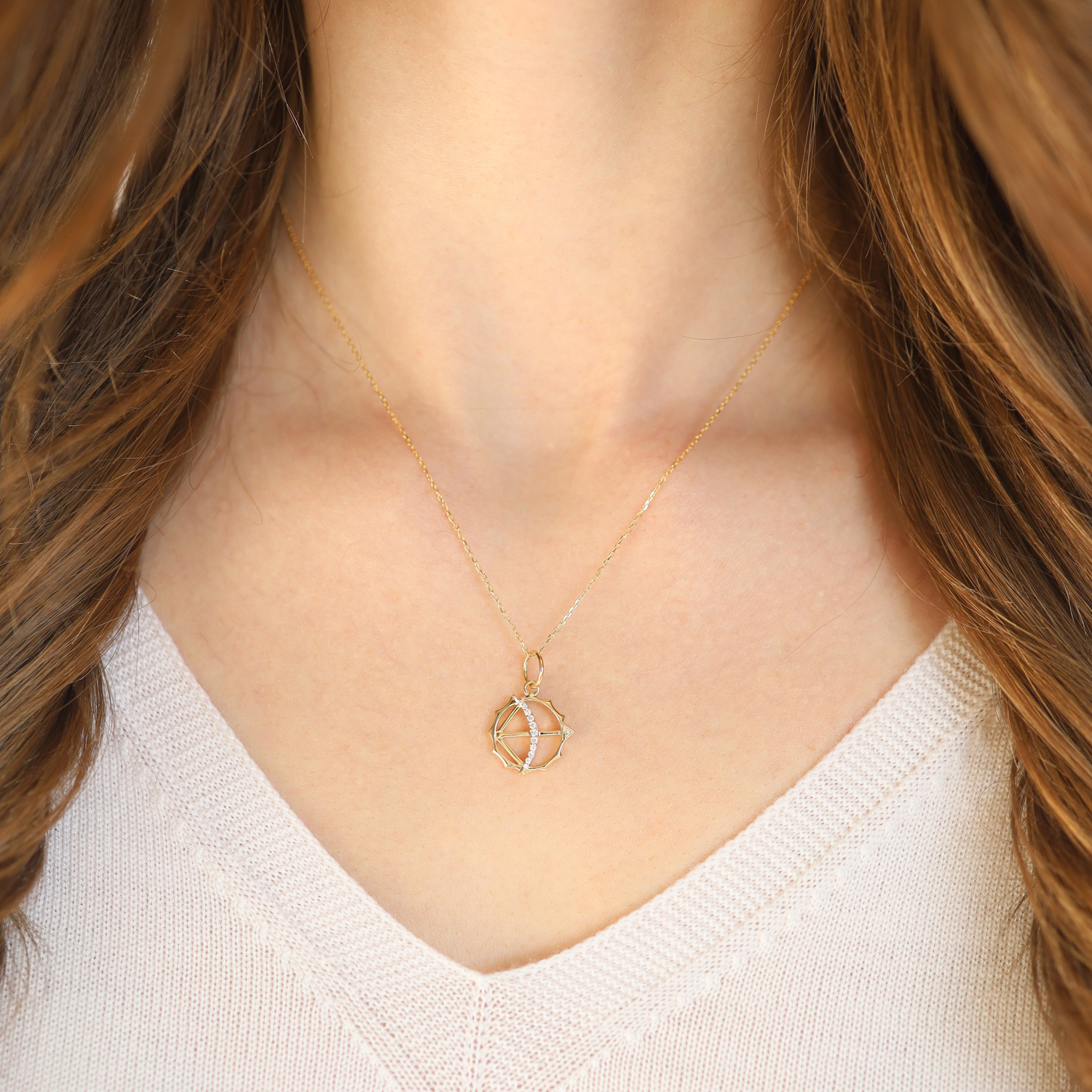 Monica Rich Kosann: 18 K Gold Miniature bow and arrow charm with diamonds ,0.072cts, Measures 7/8 x 5/8