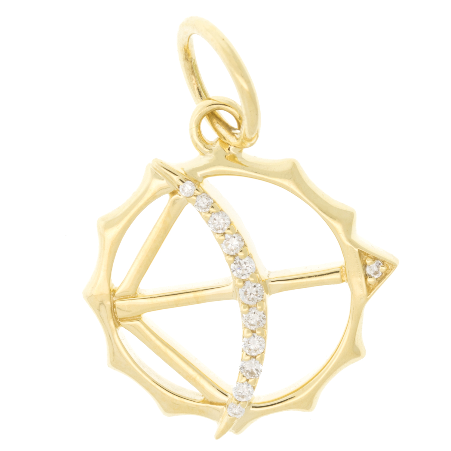 Monica Rich Kosann: 18 K Gold Miniature bow and arrow charm with diamonds ,0.072cts, Measures 7/8 x 5/8