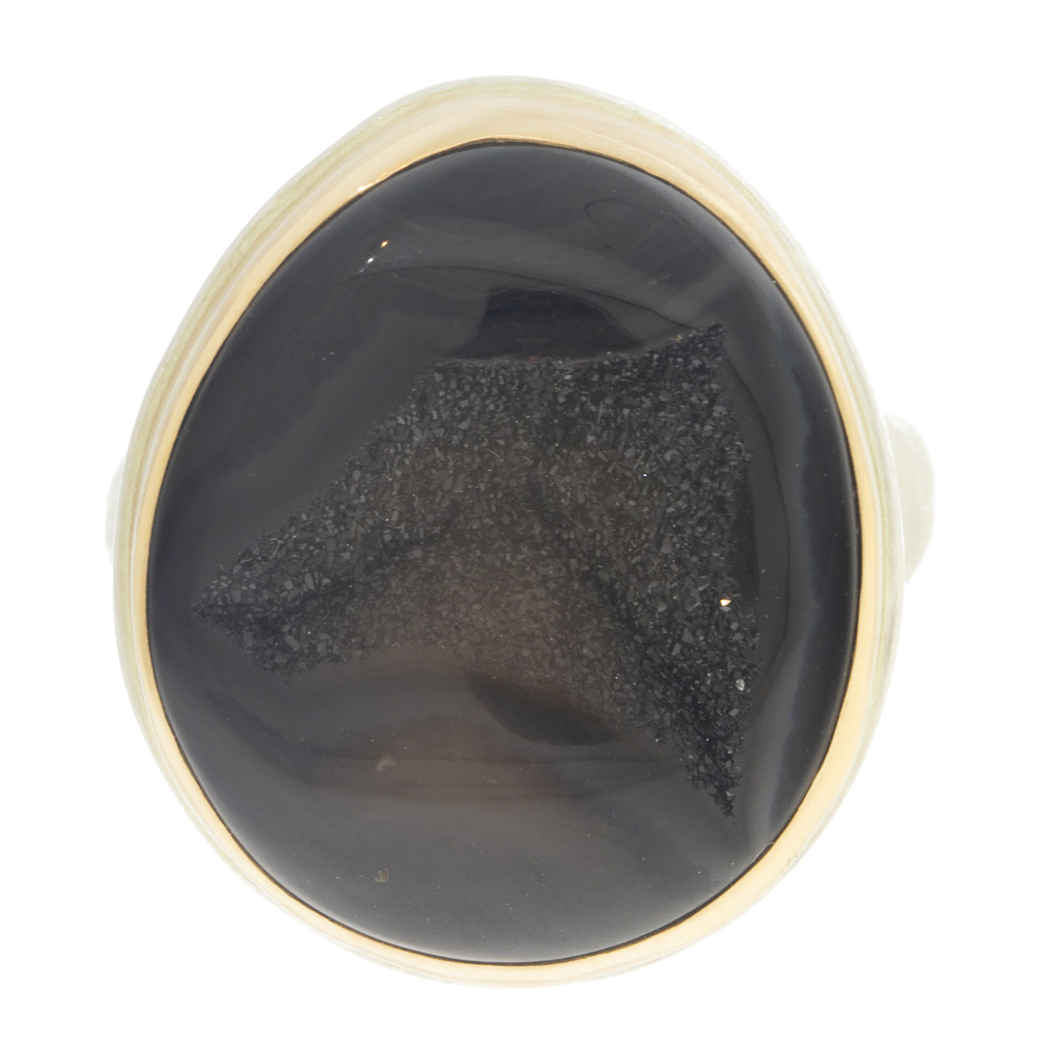 gold and silver ring with drusy by jewelry designer Jamie Joseph