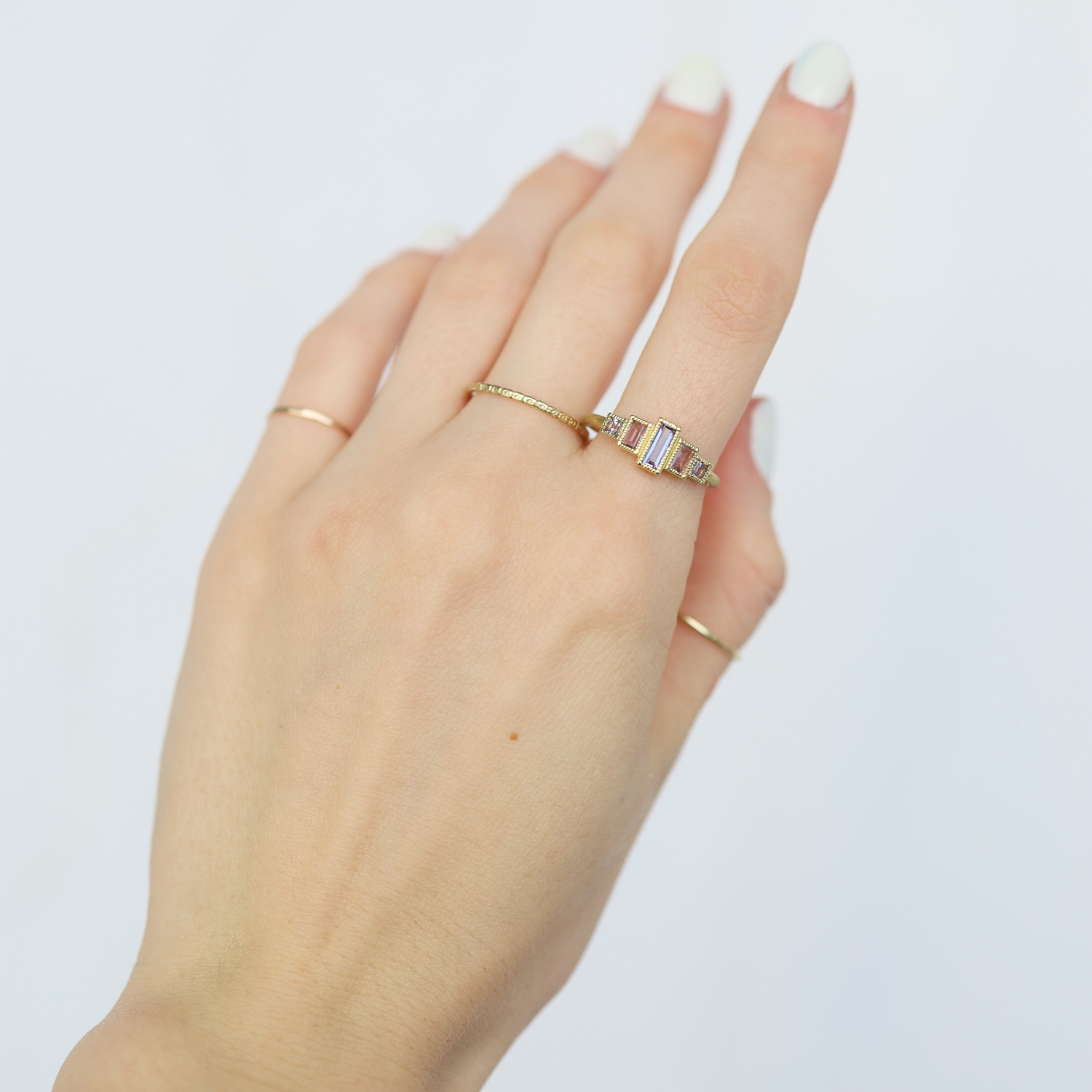 Jude Frances: Ring, Petite, 18K yellow gold, Iolite, amethyst, lavender amethyst