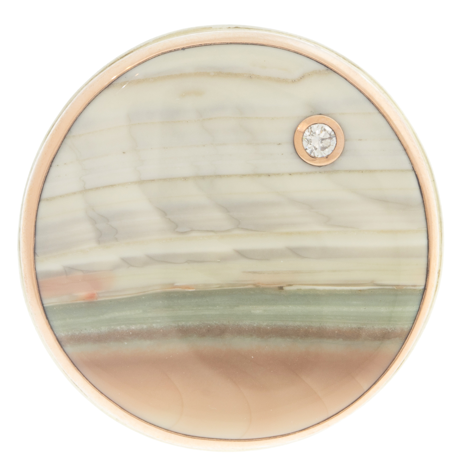 gold and silver ring with chalcedony and diamond by jewelry designer Jamie Joseph