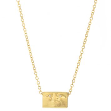 Anthony Lent: Tiny Brickface Pendant 18K gold with Diamond  .005 16"