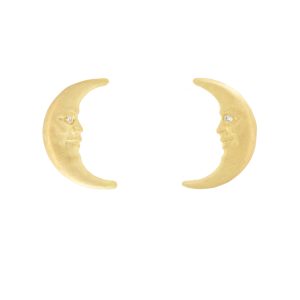 Anthony Lent: Tiny Crescent Moonface Stud Earrings 18K YG diamond .005ct