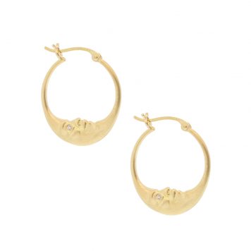 Anthony Lent: Small Crescent Moon Hoop Earrings 18K Gold Diamond .04ct