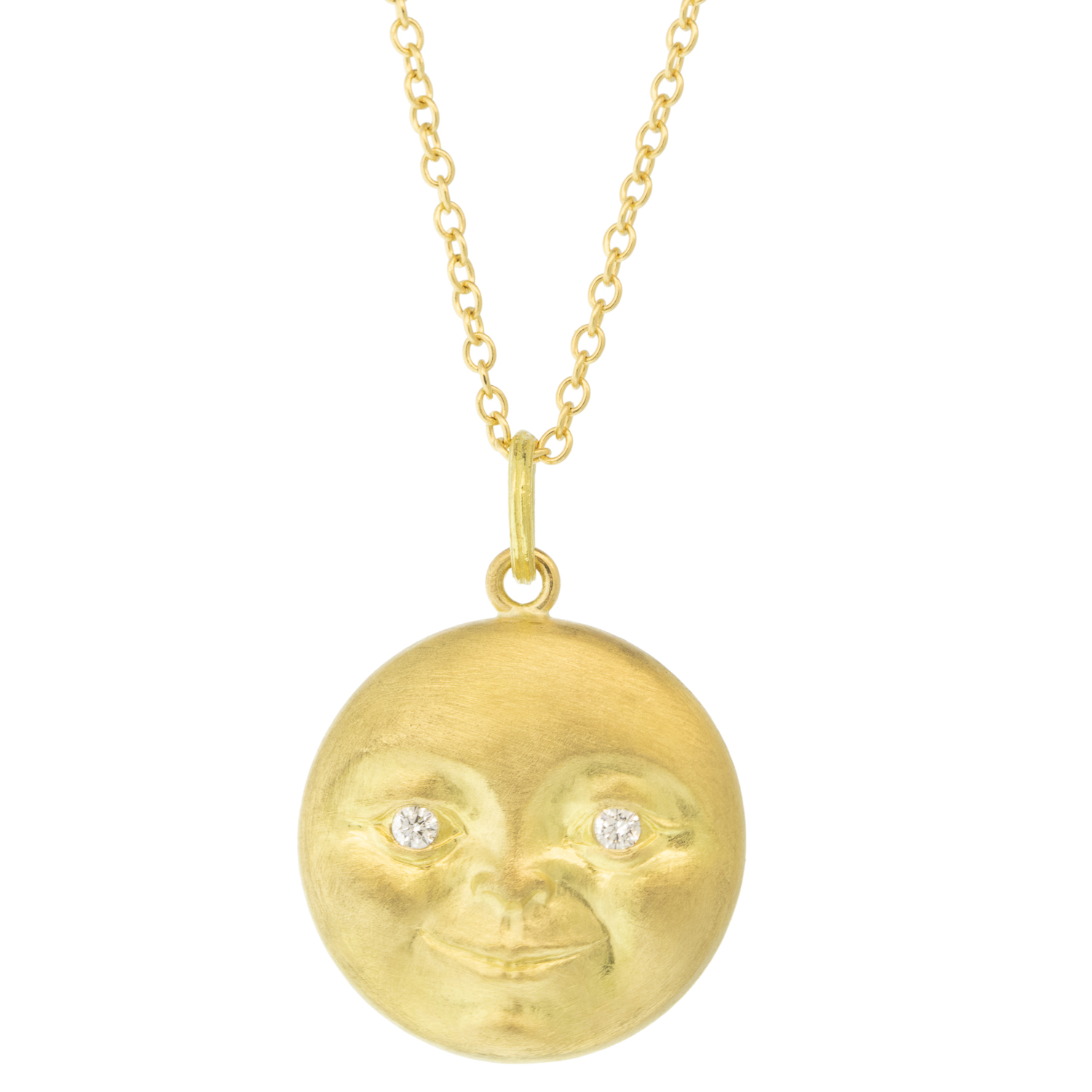 Anthony Lent: Moonface Pendant 18K yellow gold diamond .05ct 16"