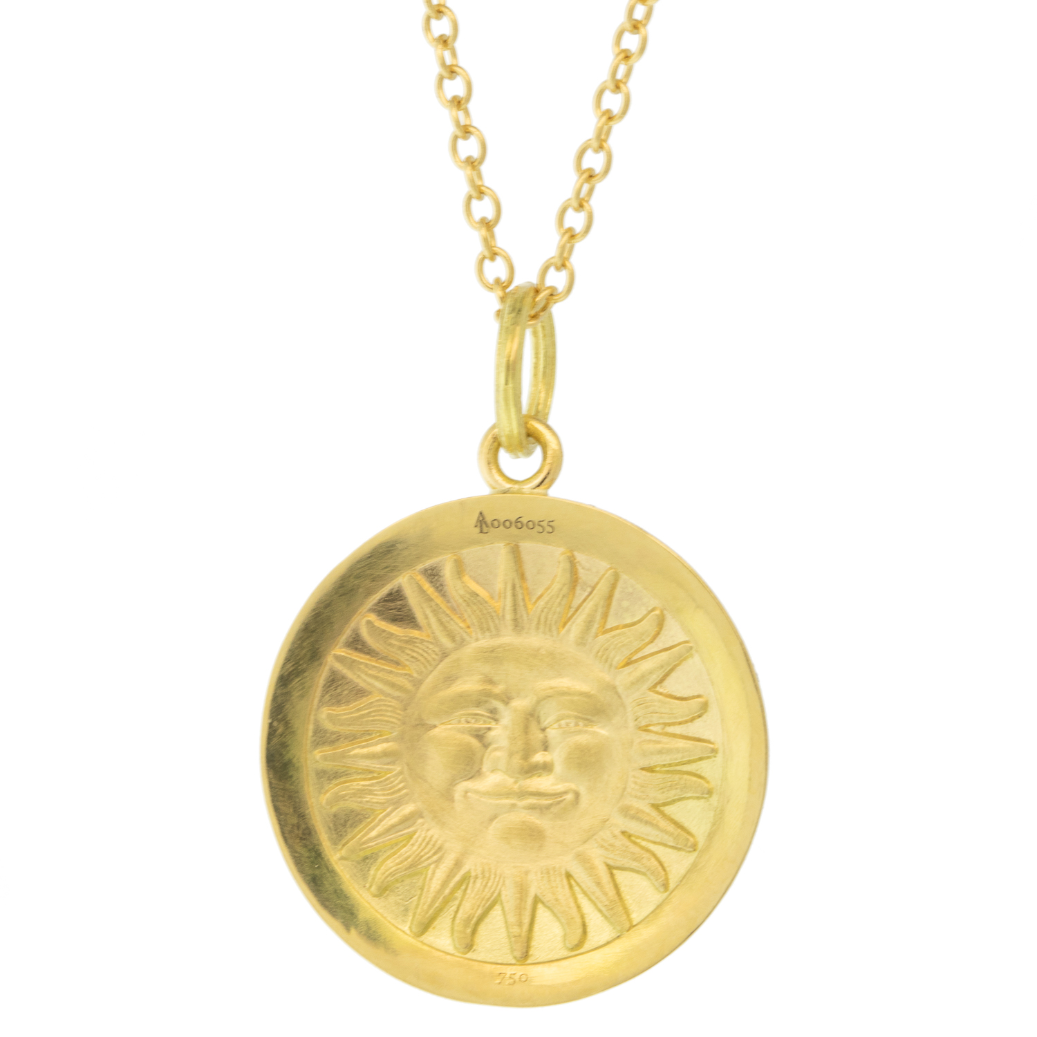 Anthony Lent: Moonface Pendant 18K yellow gold diamond .05ct 16"