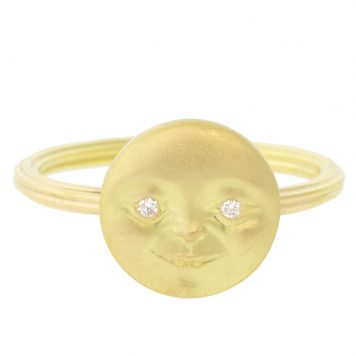 Anthony Lent: Gold Moonface Stacking Ring 18K yellow gold diamond .02ct,Size 6.5