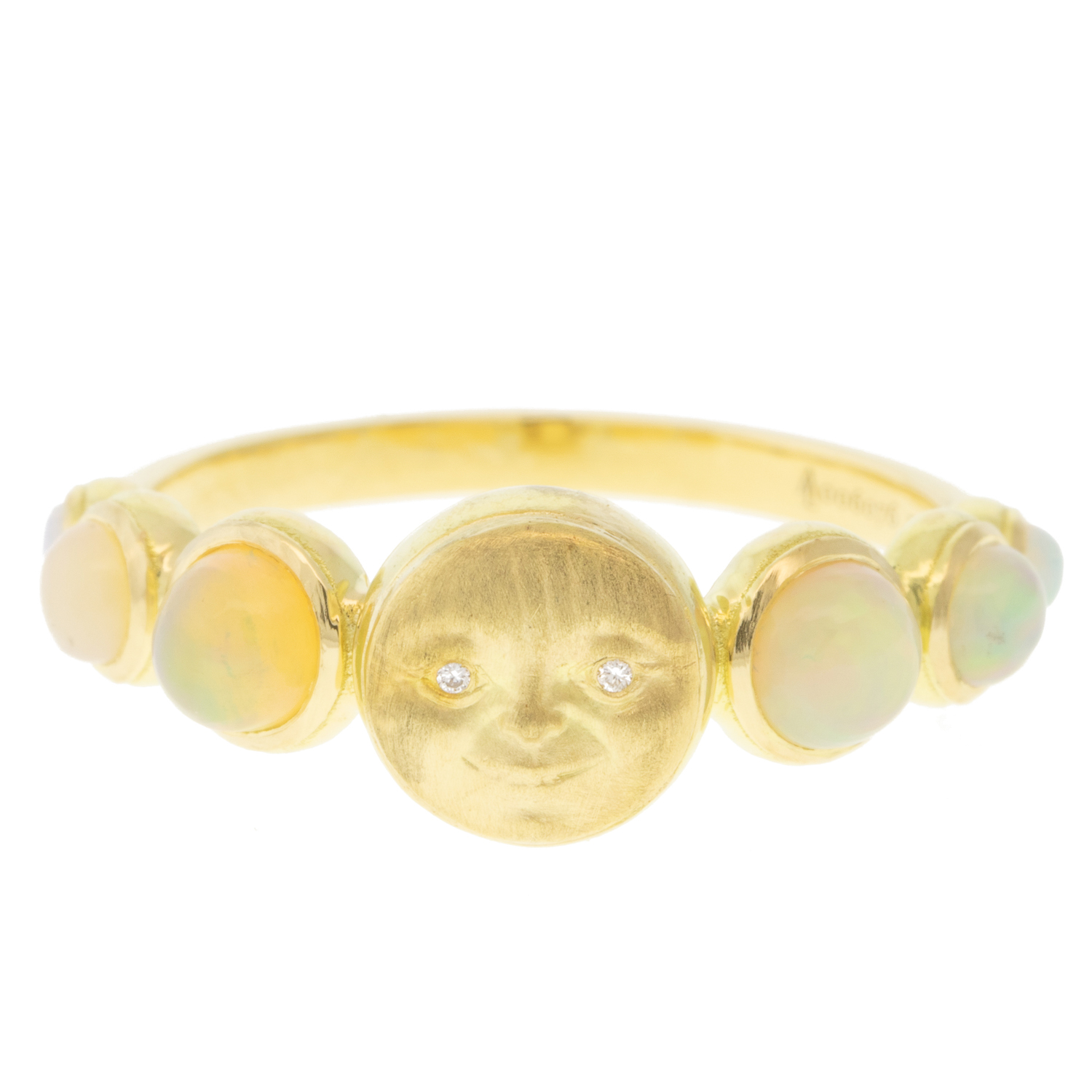 Anthony Lent: Ascending Opal Moonface Ring 18K yellow gold diamond .004ct Size 6.5