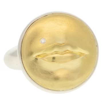 Anthony Lent: Kiss Me Ring 18K yellow gold, sterling silver, diamond .01ct Size 6 1/2