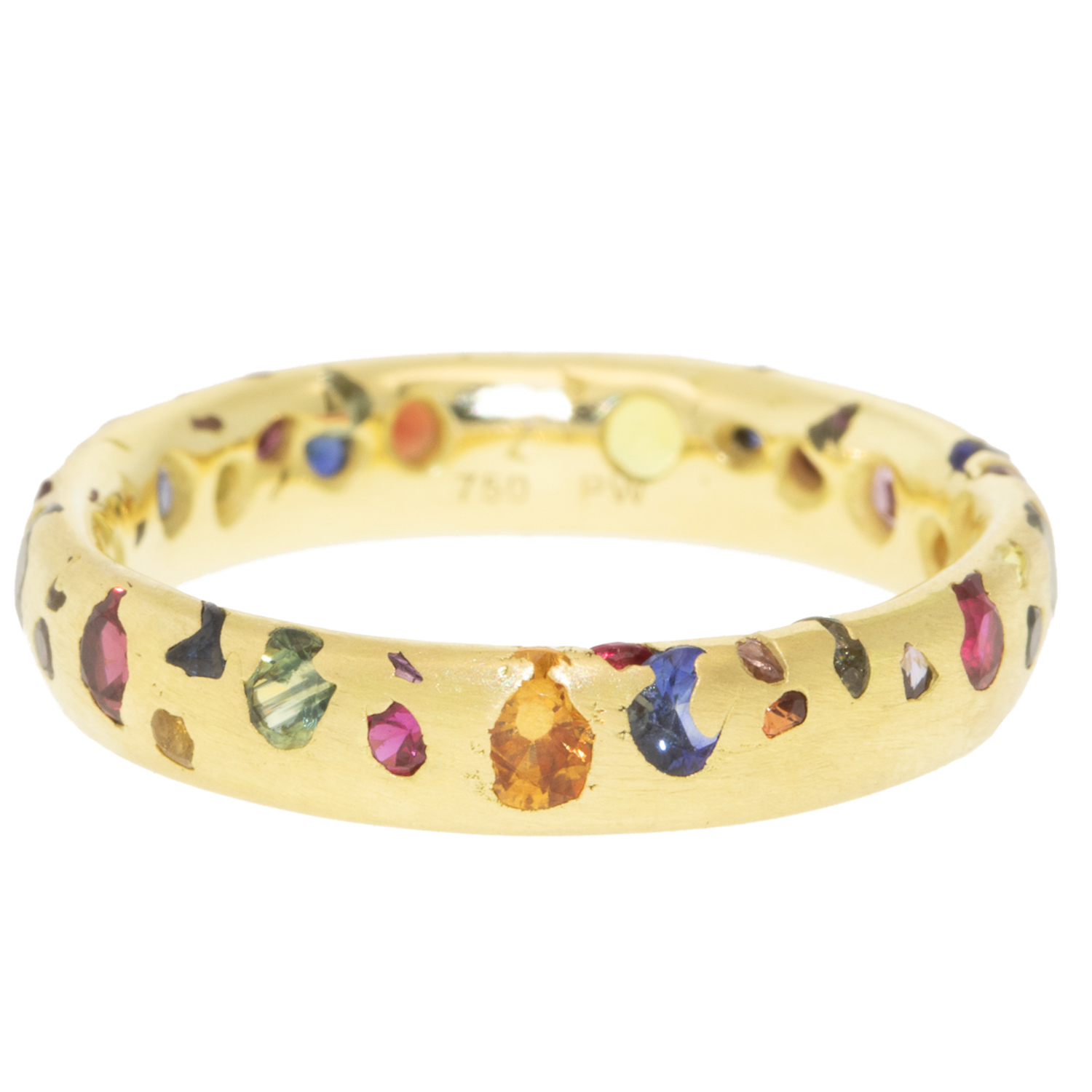 Polly Wales: Confetti ring,Rainbow Sapphires,18k Yellow gold,size 6.5