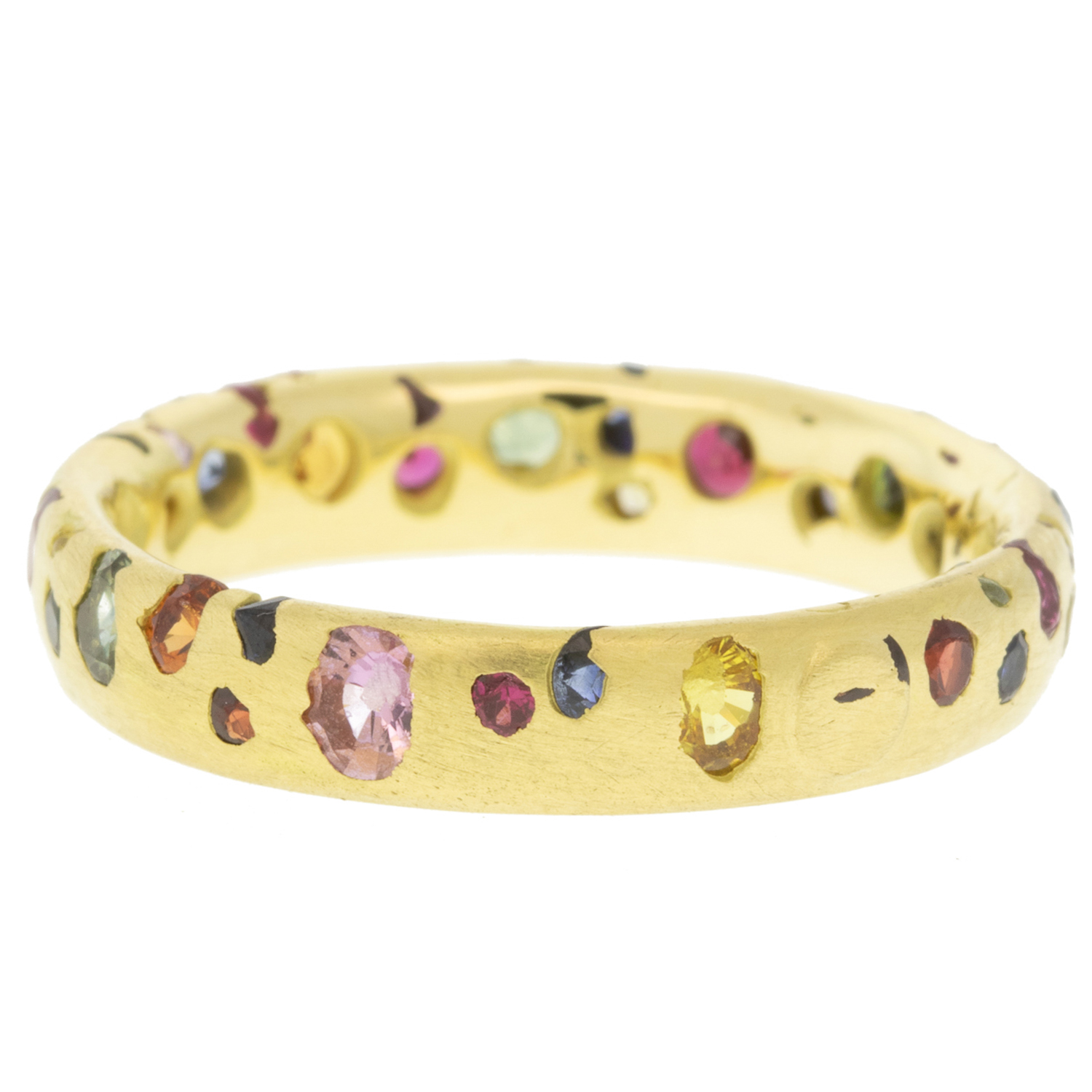 Polly Wales: Confetti ring,Rainbow Sapphires,18k Yellow gold,size 6.5