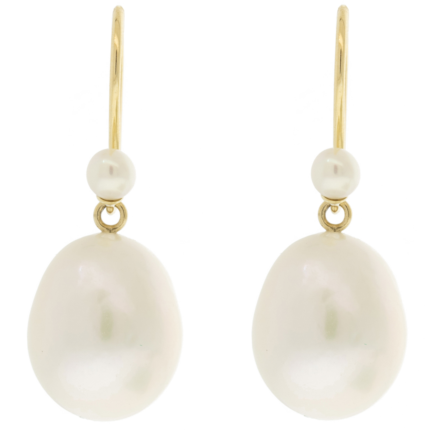 Mizuki: Earring,14K Yellow gold White freshwater pearl on earwire freshwater drop, Measure 1 1/16 x 3/8 including earwire