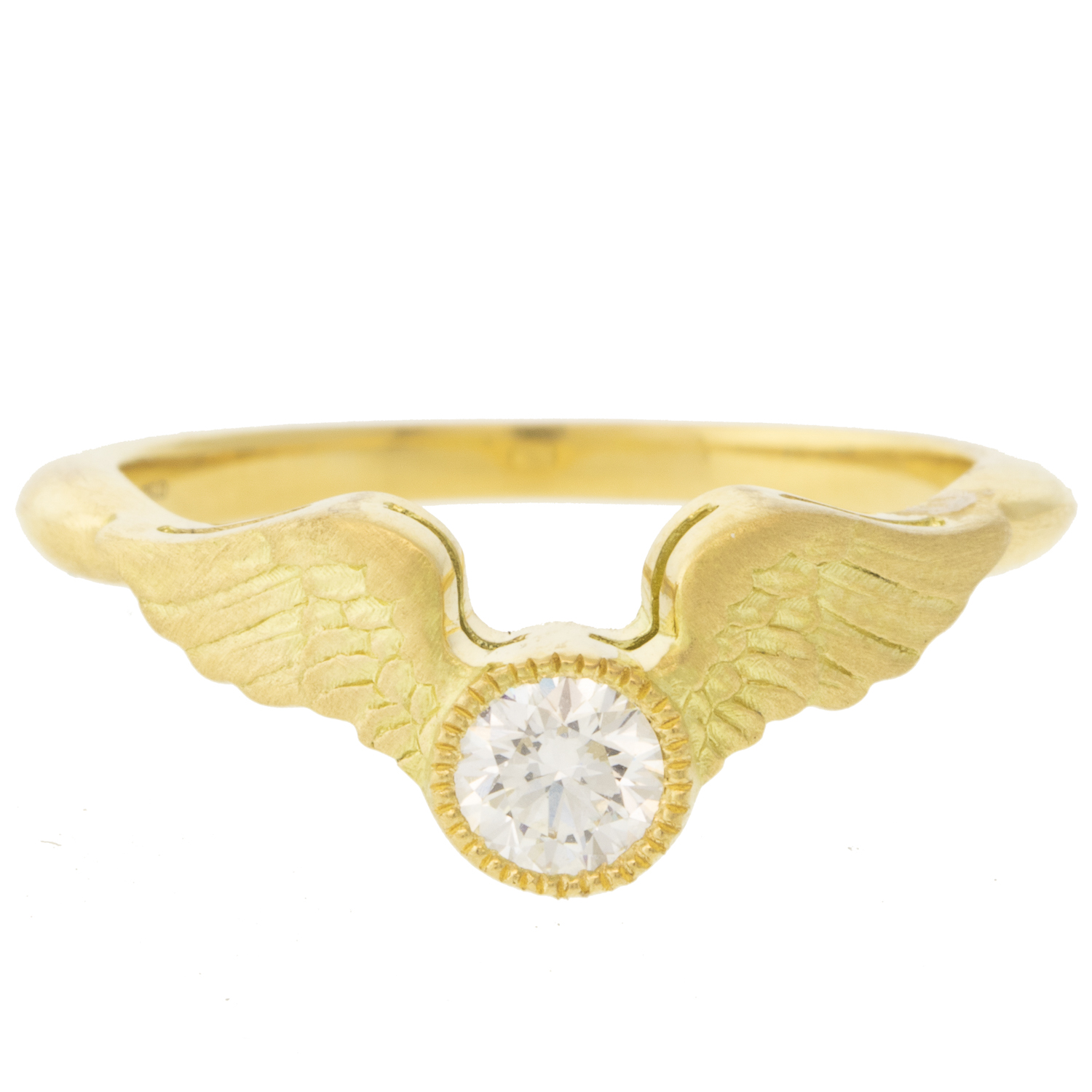 Anthony Lent: Flying Diamond Ring,18k Yellow gold,0.25ct Diamond,size 6.5