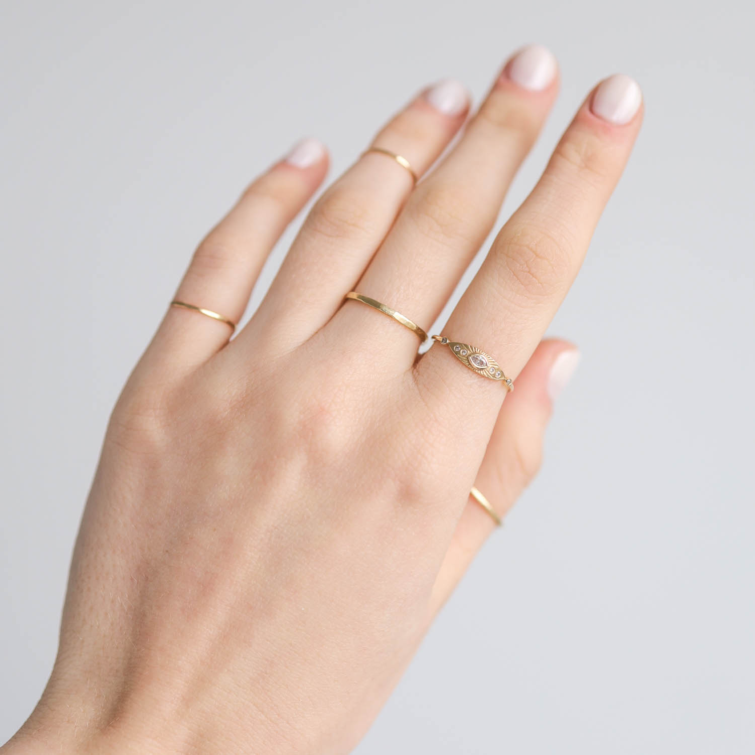 Celine Daoust: Ring, Marquise Diamonds Eye, Diamonds, 5/32 at the widest point, 14K gold,
