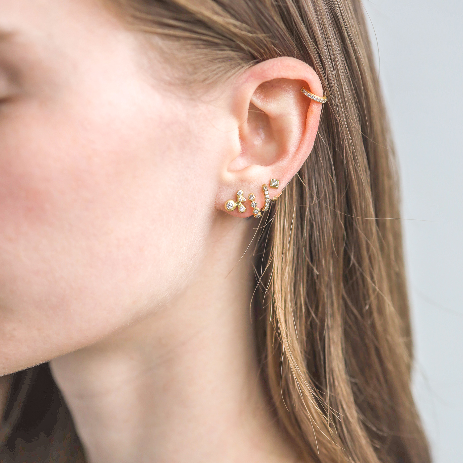 Ten Thousand Things: Earrings, 18K Diamond Pave Molten Cluster Studs, 5pt, Measure 5/16 x 1/4