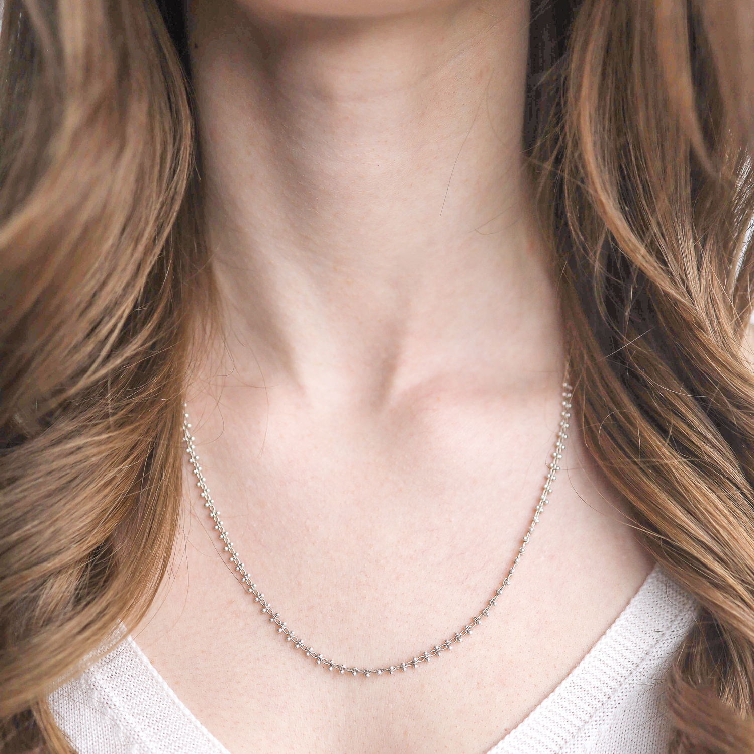 Ten Thousand Things: Necklace, Line Beaded, 20" Chain, Sterling Silver.