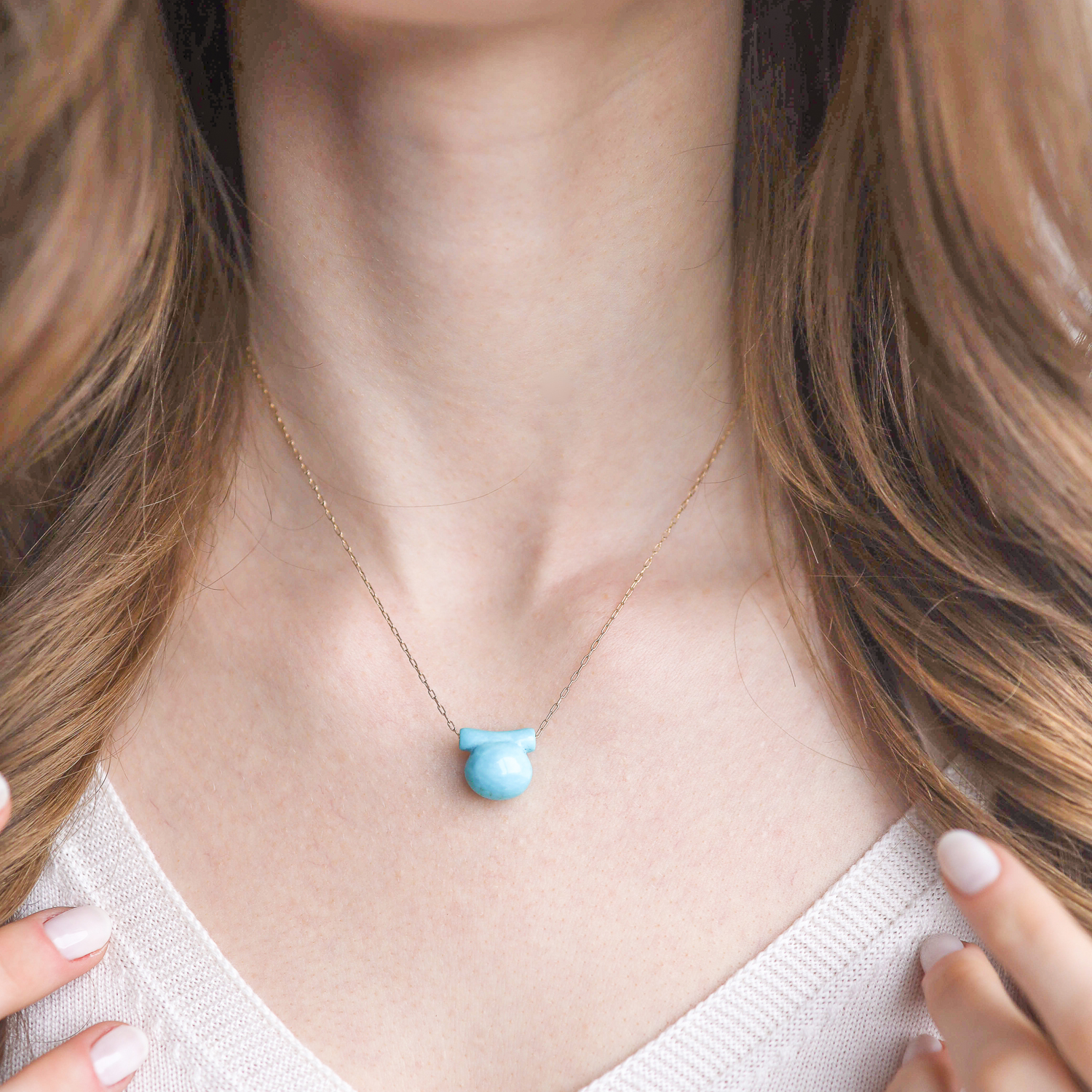 Ten Thousand Things: Necklace, Small turquoise Etruscan Bead Necklace, Chain measures 16 in length, Pendant measures 1/2 x 1/2