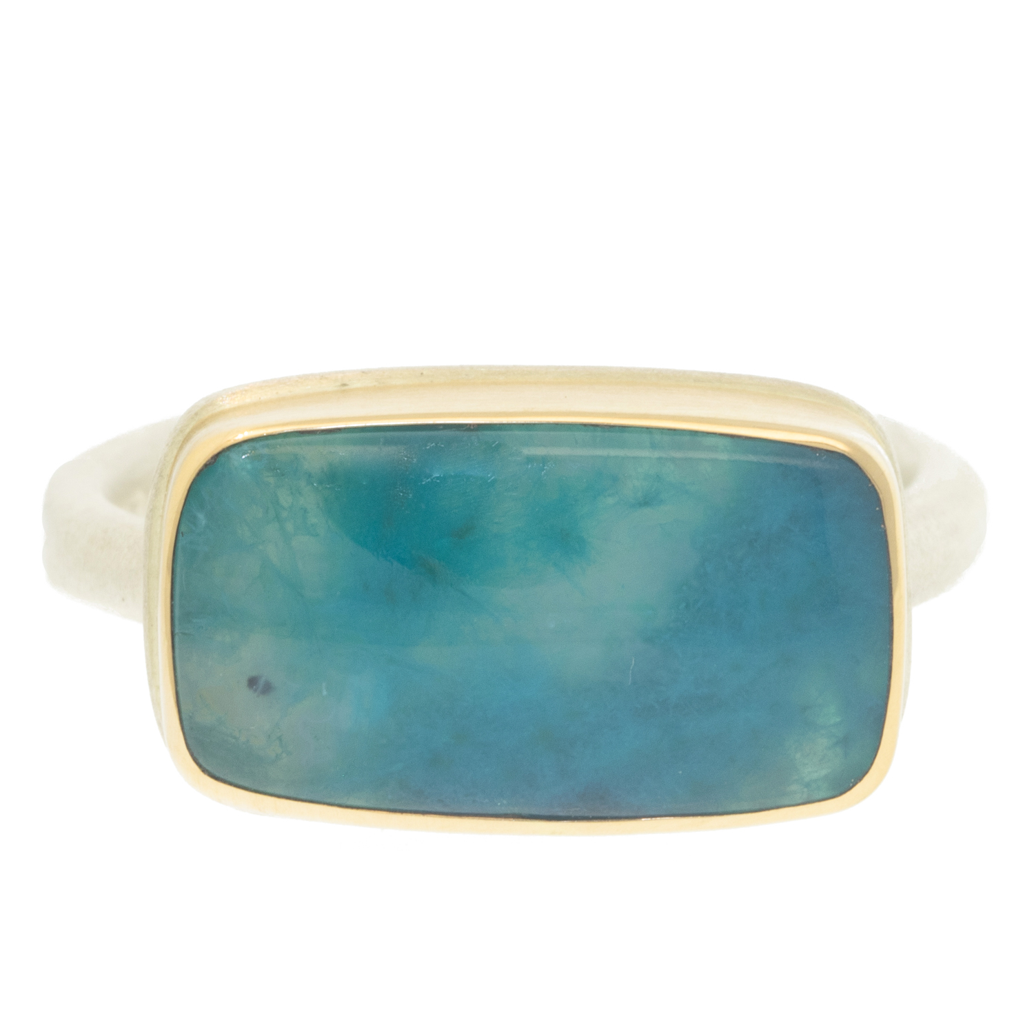 gold and silver ring with chrysocolla by jewelry designer Jamie Joseph