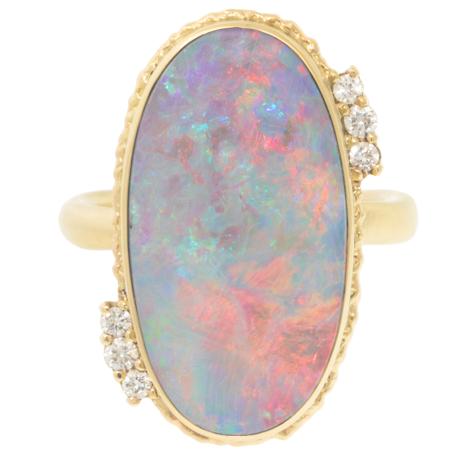 gold ring with opal and diamonds by jewelry designer Jamie Joseph