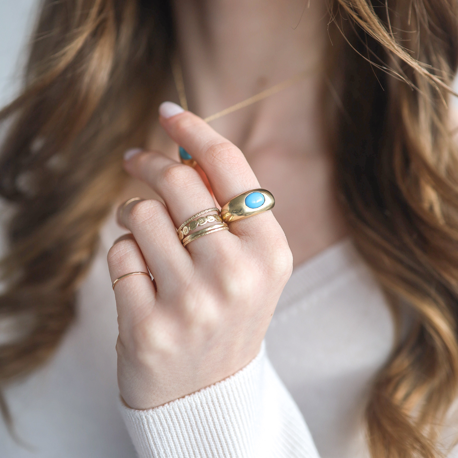 Ten Thousand Things: Ring, Turquoise Cigar Band, Currently available in size 5 1/4, Measures 3/8 at widest point