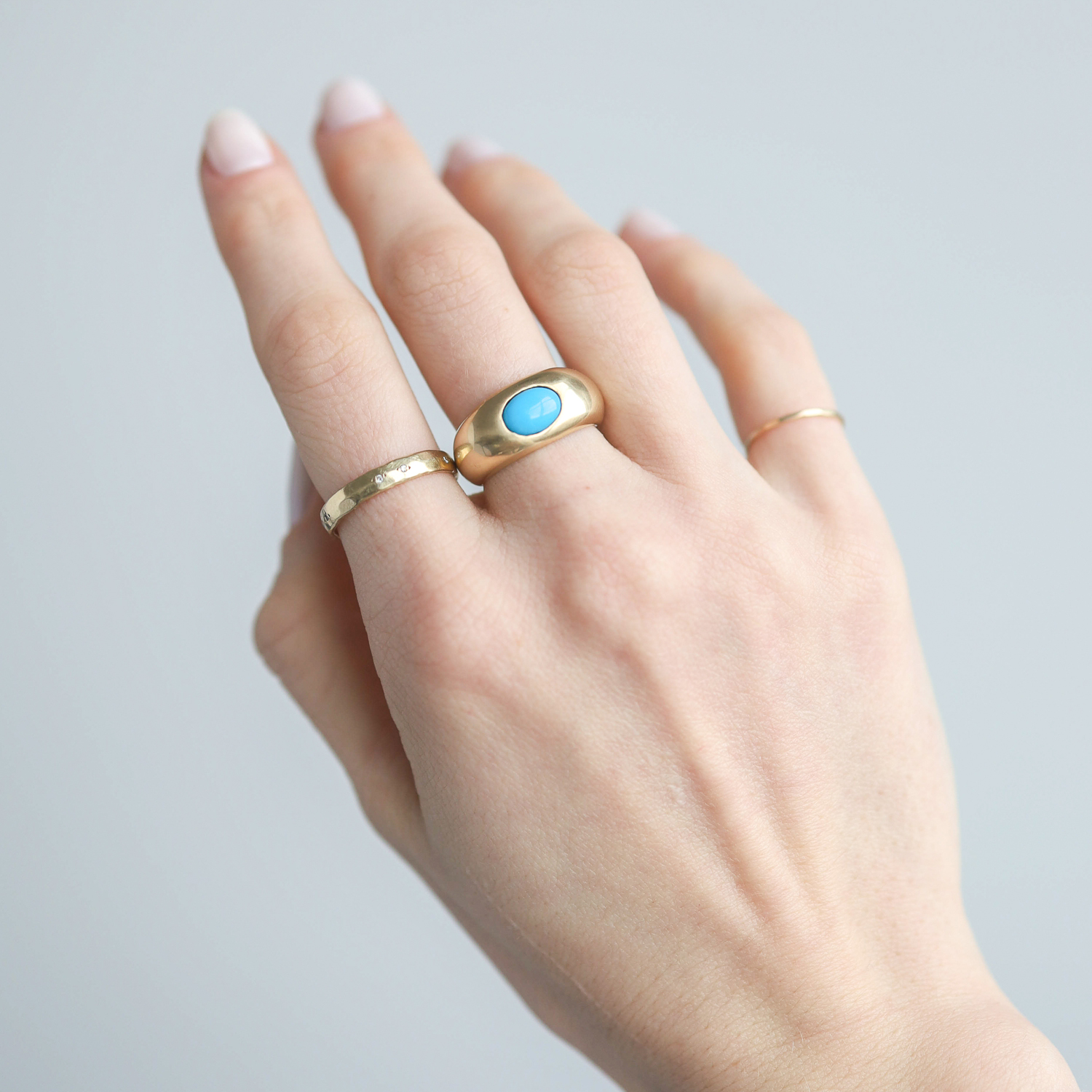 Ten Thousand Things: Ring, Turquoise Cigar Band, Currently available in size 5 1/4, Measures 3/8 at widest point
