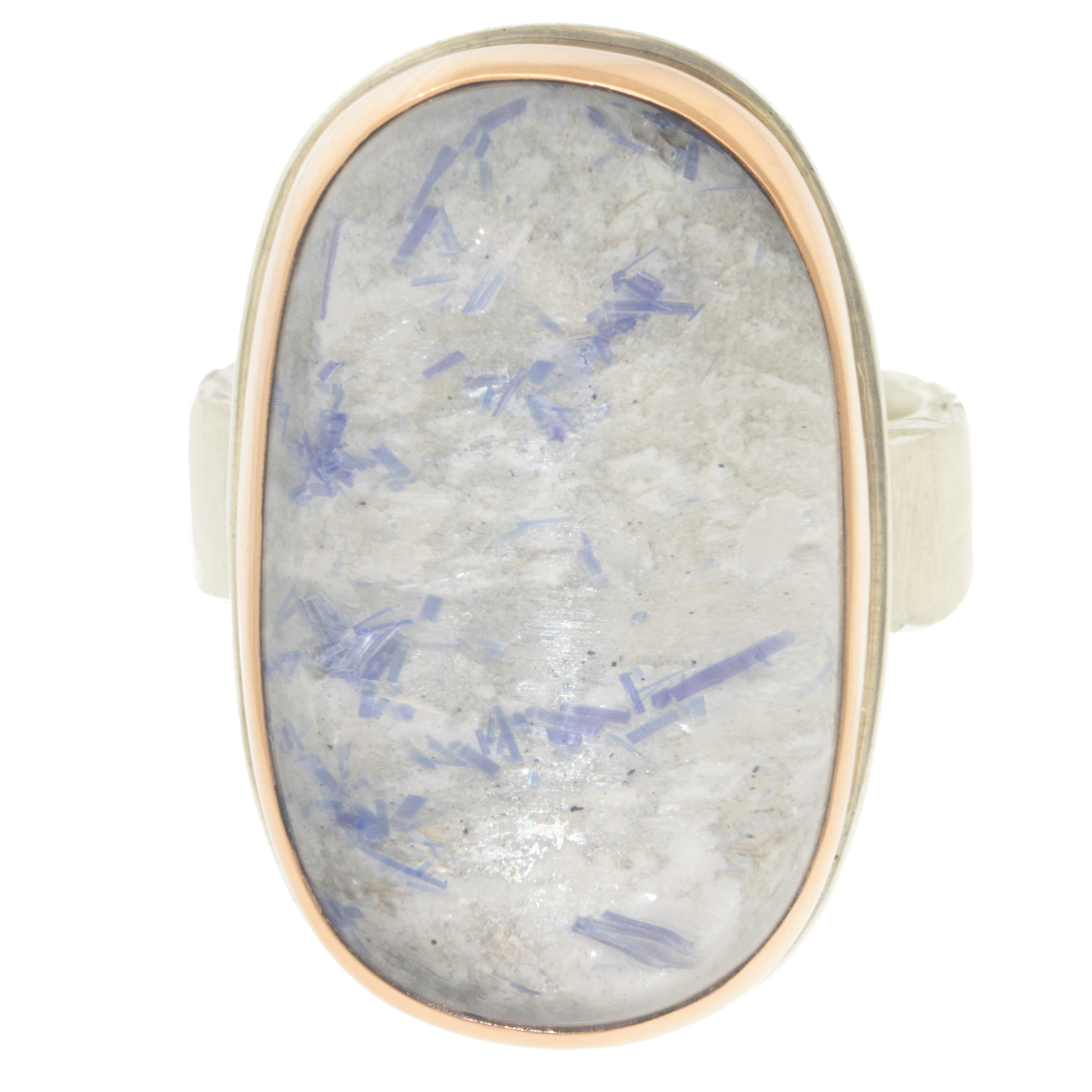 gold and silver ring with Dumortierite Quartz by jewelry designer Jamie Joseph