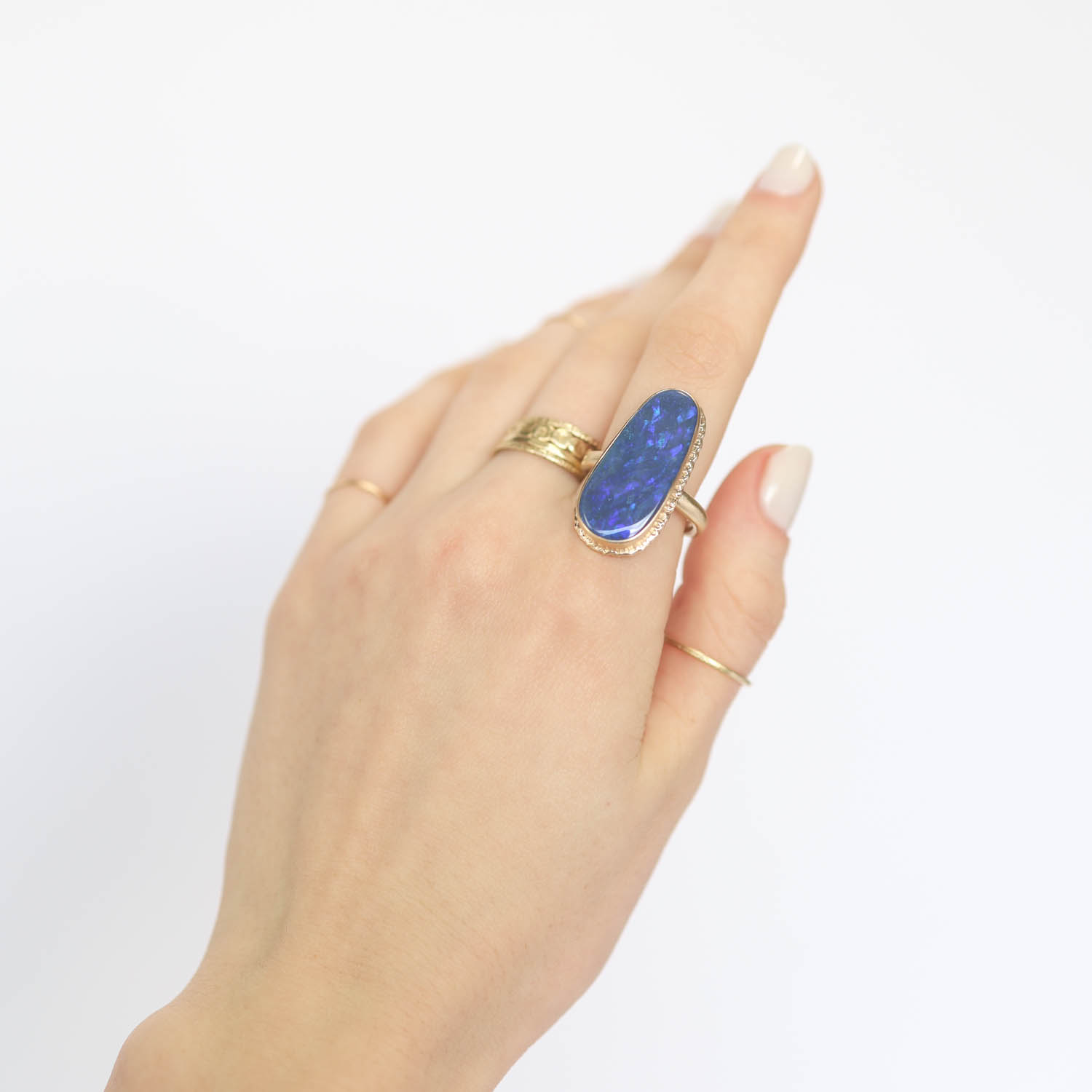 Jamie Joseph Trunk Show: Ring 155,Australian Black Opal,14k Yellow gold