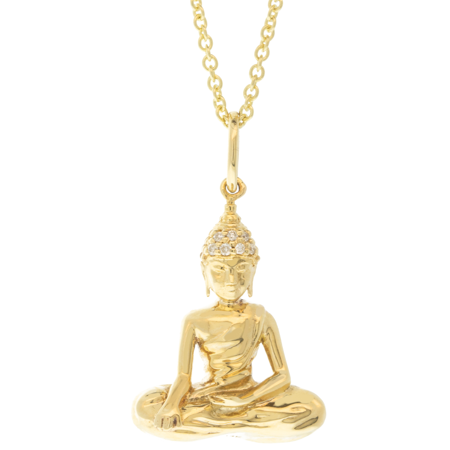 Sydney Evan: Necklace, 14 k Yellow gold, Small sitting Buddha, Chain measures 16-18 in length, Pendant measures 13/16 x 1/2 including bail